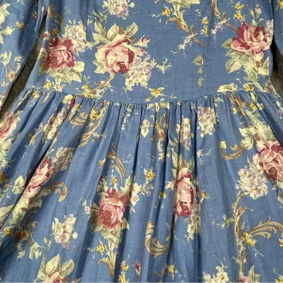 Laura Ashley Cottagecore Romantic Feminine Prairie Floral Cotton Wool Dress Sz 8 - Picture 12 of 16